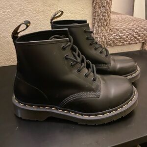 Dr. Martens 101 Yellow Stitch Smooth Leather Ankle Boots